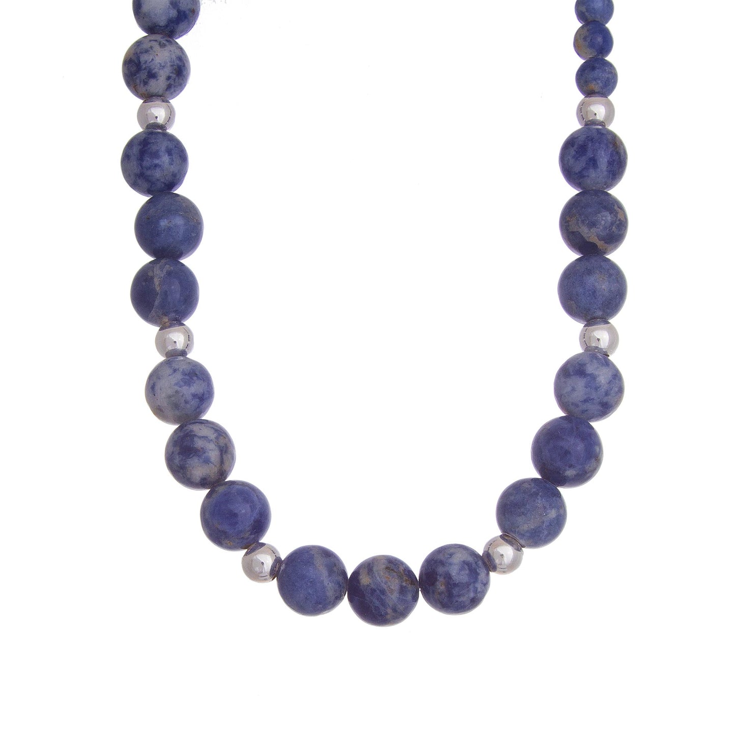 Ocean Dew Sodalite Silver Beaded Necklace