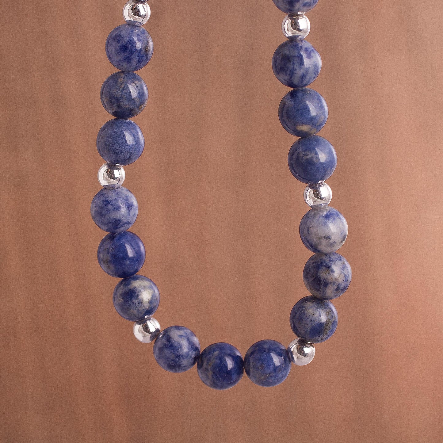 Ocean Dew Sodalite Silver Beaded Necklace