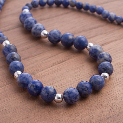 Ocean Dew Sodalite Silver Beaded Necklace