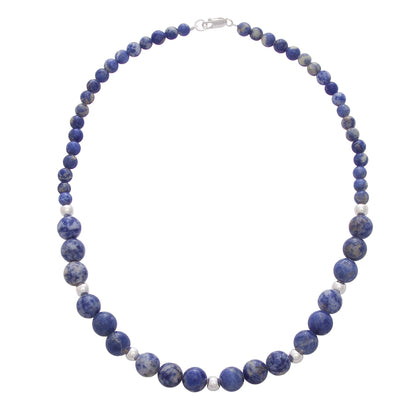 Ocean Dew Sodalite Silver Beaded Necklace