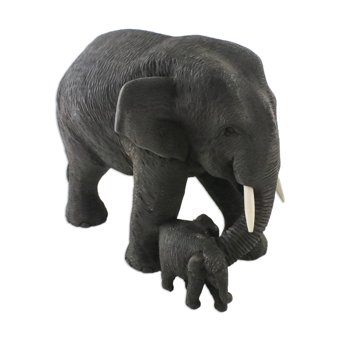 Elephant Mother Elephant Mother and Child Hand Carved Teak Figurine