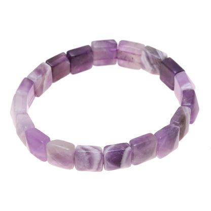 Divine Purple Handmade Purple and White Agate Beaded Stretch Bracelet