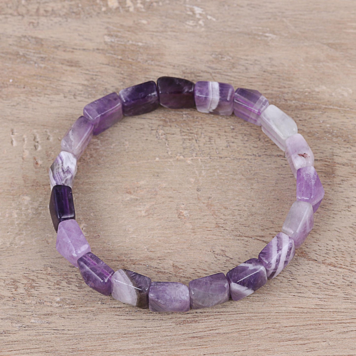 Divine Purple Handmade Purple and White Agate Beaded Stretch Bracelet