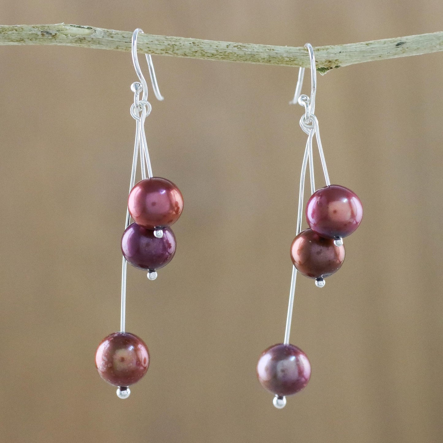 Ripe Berries Red Cultured Pearl and Sterling Silver Dangle Earrings