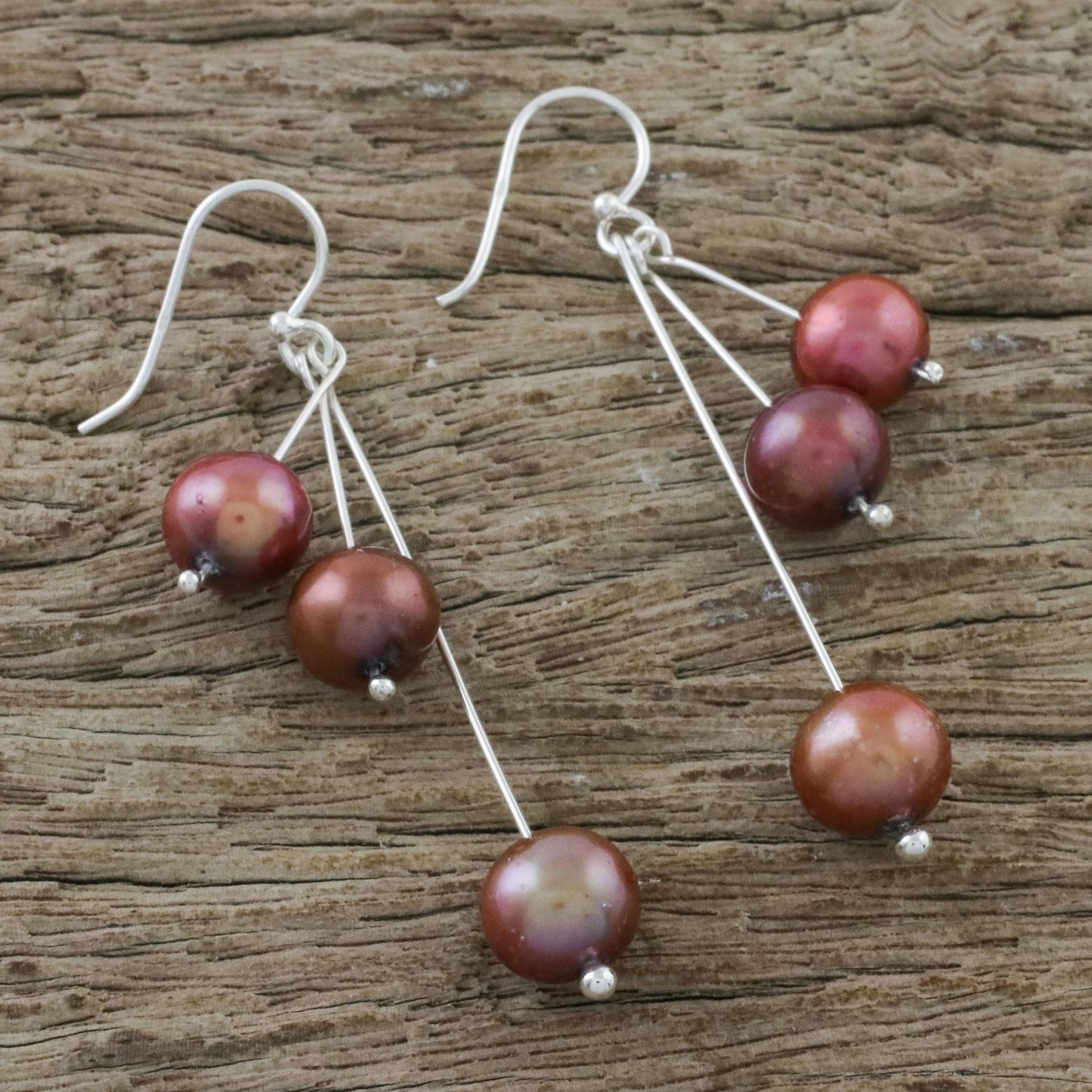 Ripe Berries Red Cultured Pearl and Sterling Silver Dangle Earrings