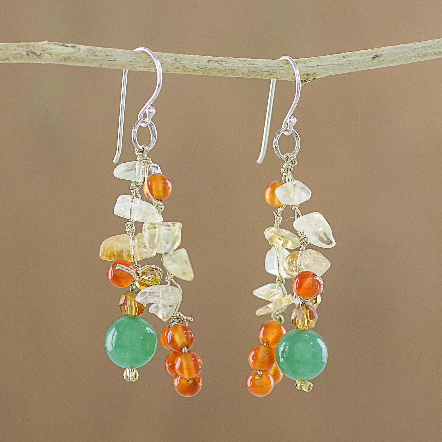 Vivacious Color Multi-Gemstone Cluster Sterling Silver Dangle Earrings