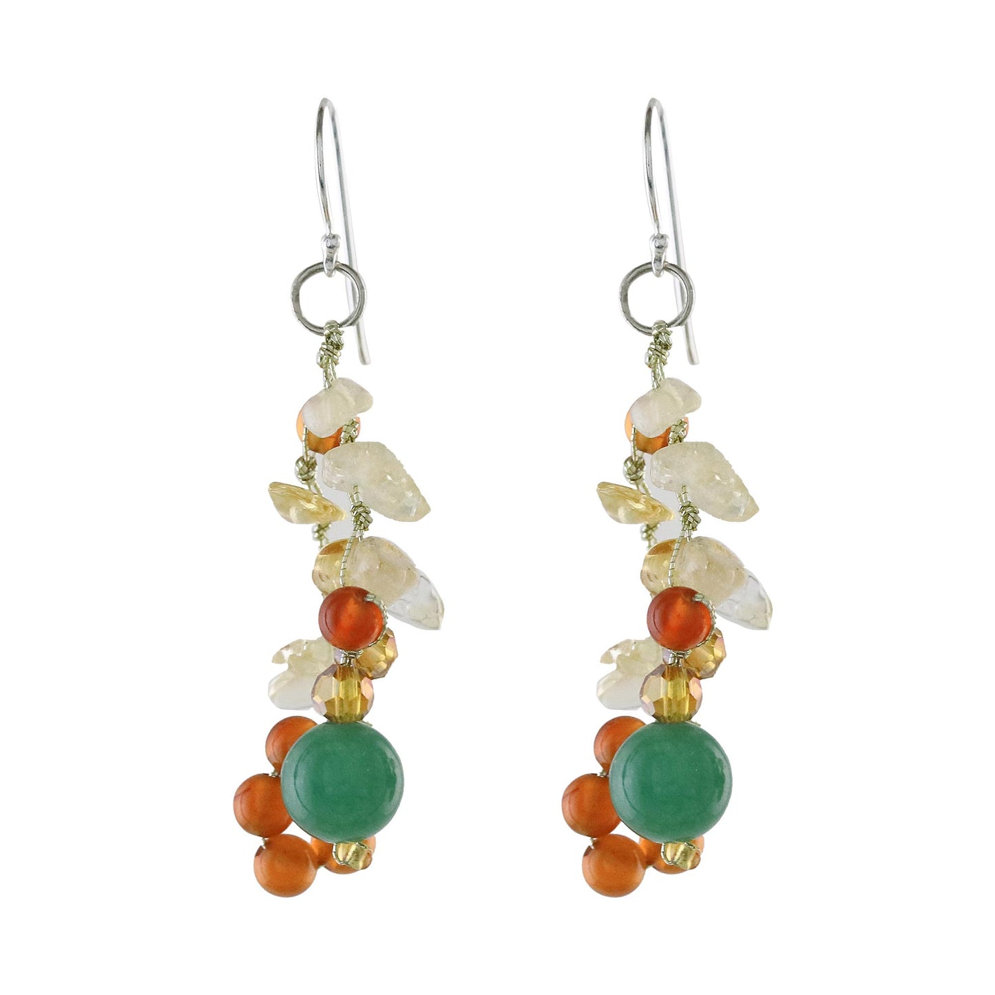 Vivacious Color Multi-Gemstone Cluster Sterling Silver Dangle Earrings