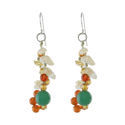 Vivacious Color Multi-Gemstone Cluster Sterling Silver Dangle Earrings