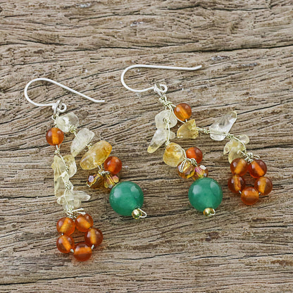 Vivacious Color Multi-Gemstone Cluster Sterling Silver Dangle Earrings