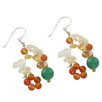 Vivacious Color Multi-Gemstone Cluster Sterling Silver Dangle Earrings