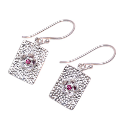 Floral Pictures Rectangular Floral Garnet Dangle Earrings from India