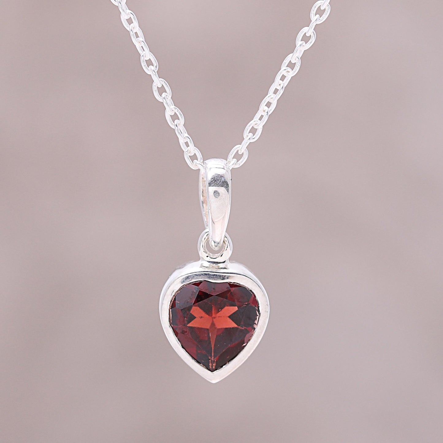 Flaming Heart Sterling Silver Red Garnet Flaming Heart Pendant Necklace