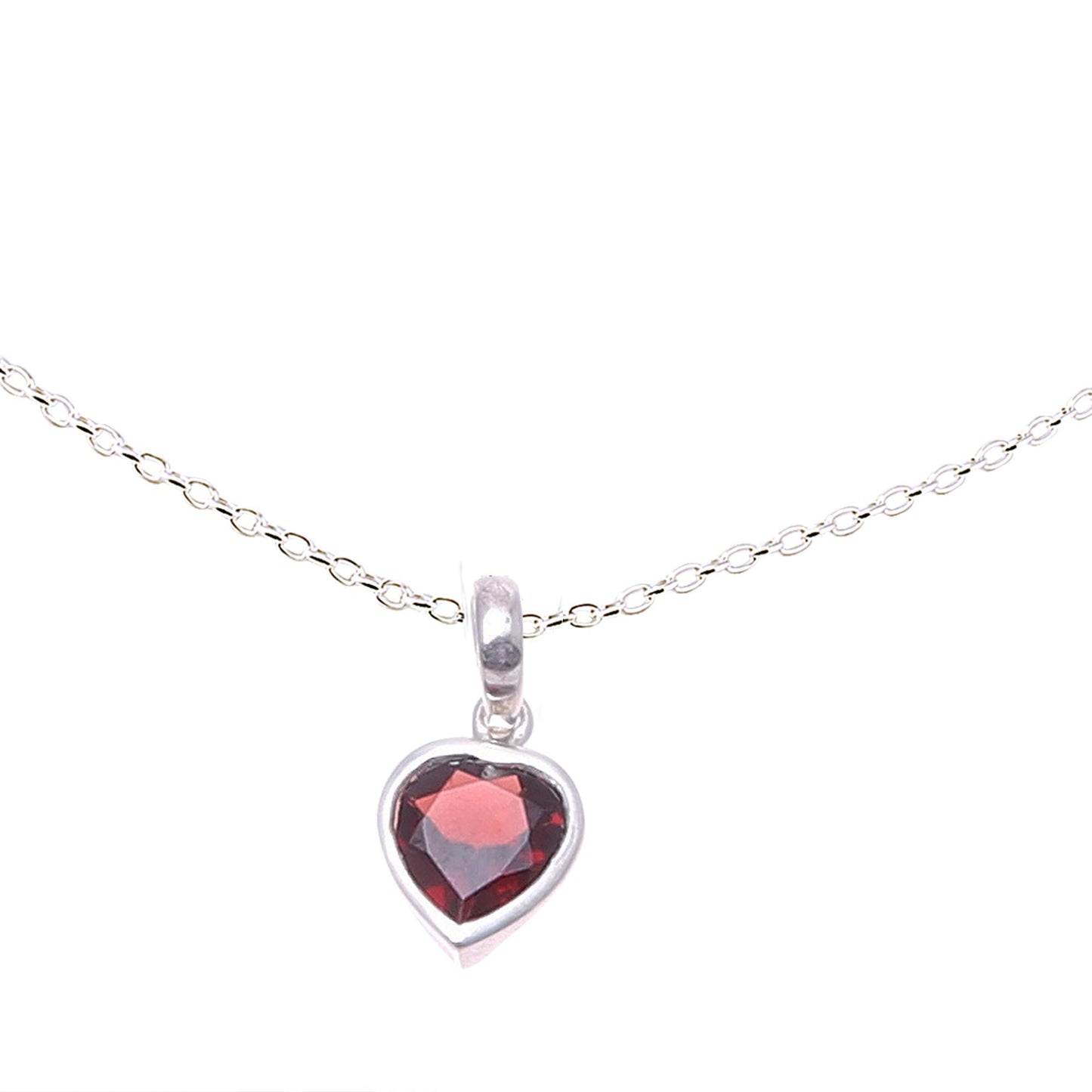 Flaming Heart Sterling Silver Red Garnet Flaming Heart Pendant Necklace