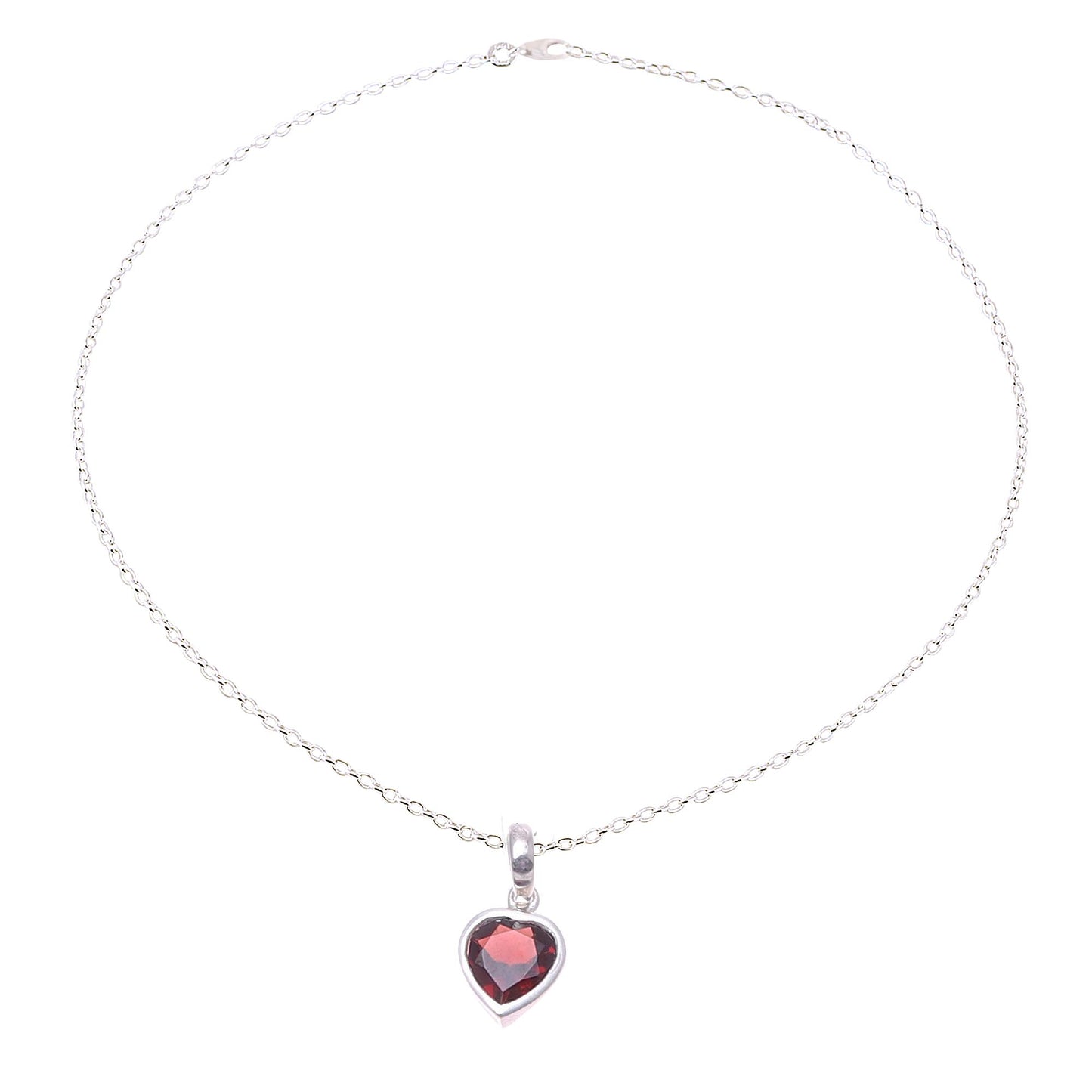 Flaming Heart Sterling Silver Red Garnet Flaming Heart Pendant Necklace