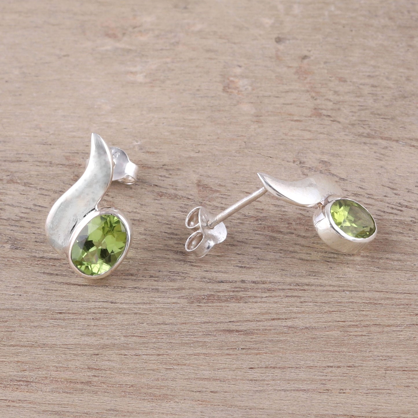 Green Apple Glow Oval Faceted Peridot and Sterling Silver Drop Earrings