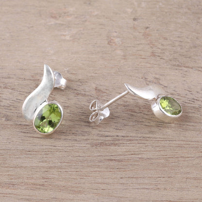 Green Apple Glow Oval Faceted Peridot and Sterling Silver Drop Earrings