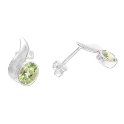 Green Apple Glow Oval Faceted Peridot and Sterling Silver Drop Earrings