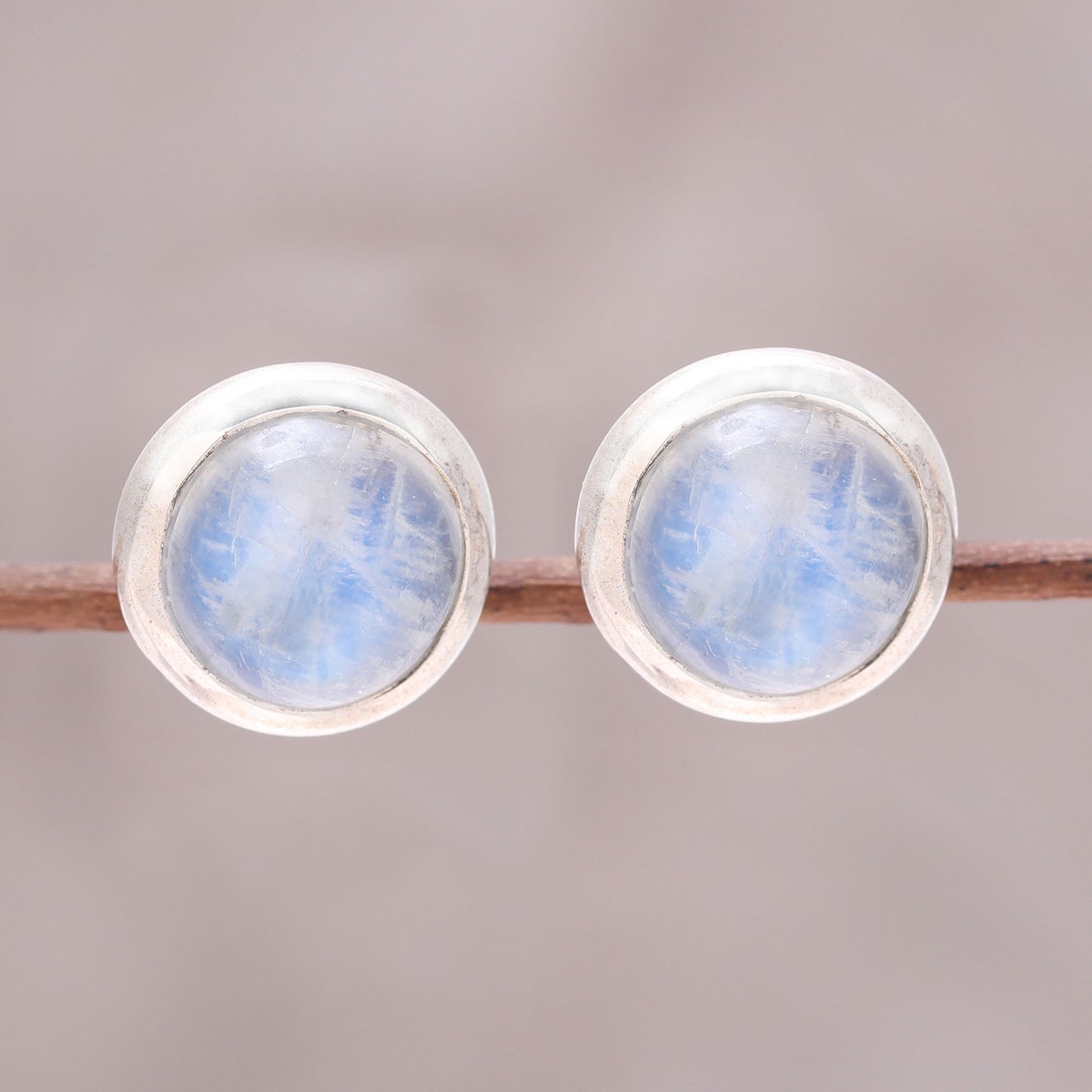 Moonlit Pools Rainbow Moonstone and Sterling Silver Stud Earrings