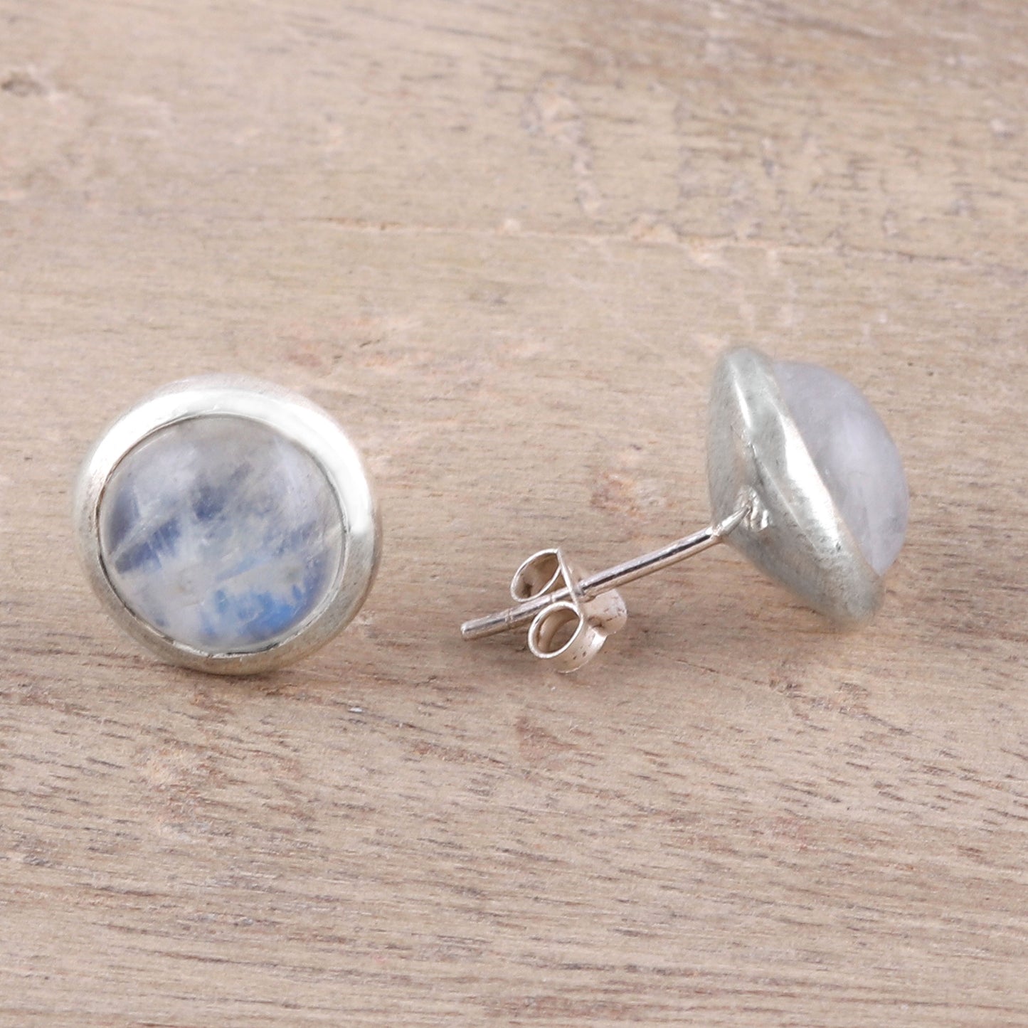 Moonlit Pools Rainbow Moonstone and Sterling Silver Stud Earrings