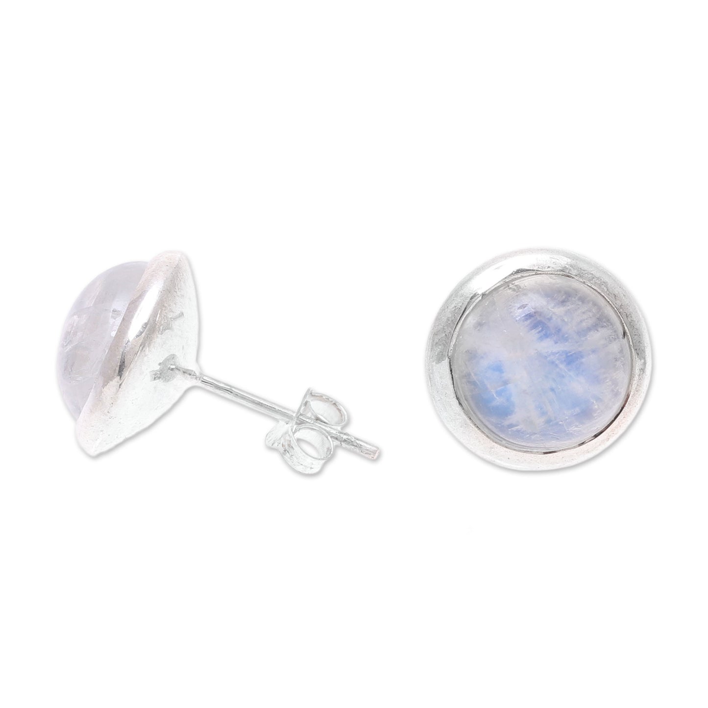 Moonlit Pools Rainbow Moonstone and Sterling Silver Stud Earrings