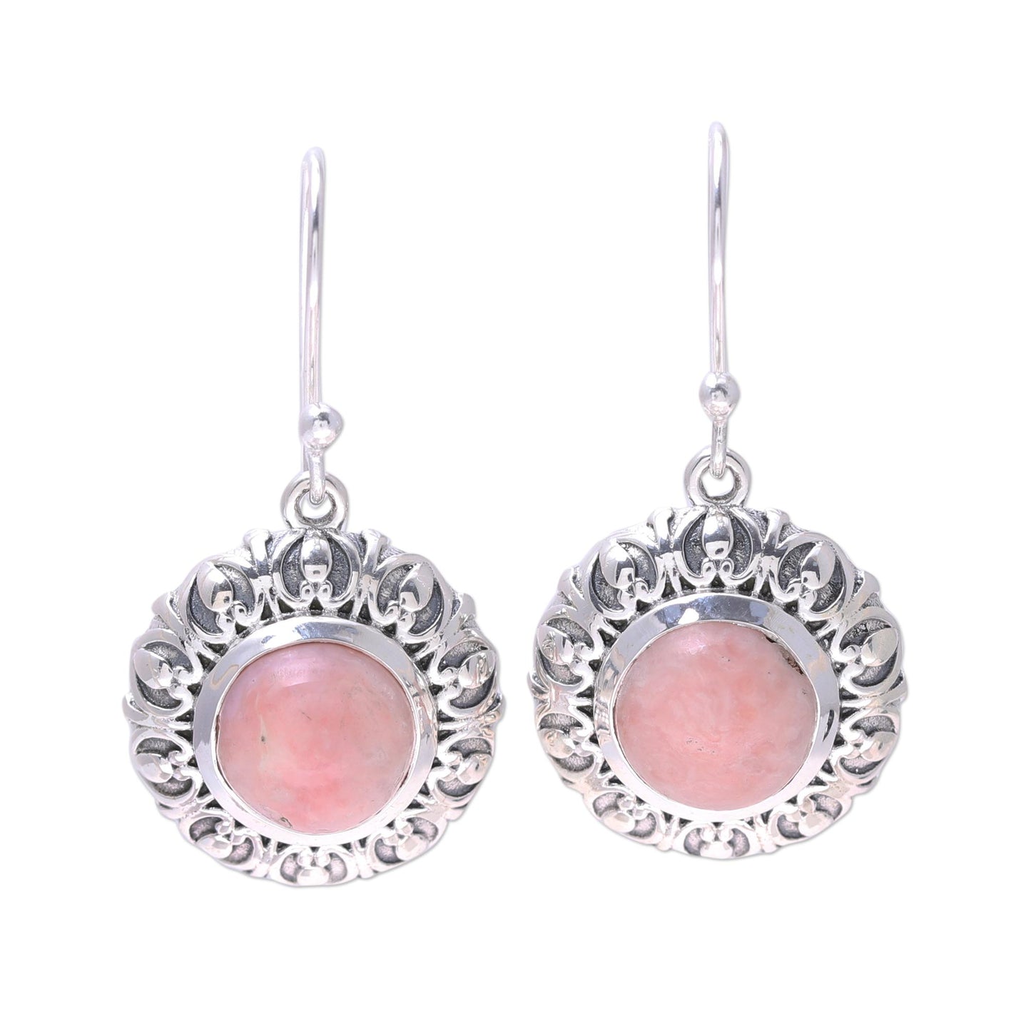 Pink Renewal Handcrafted Sterling Silver Pink Opal Round Dangle Earrings