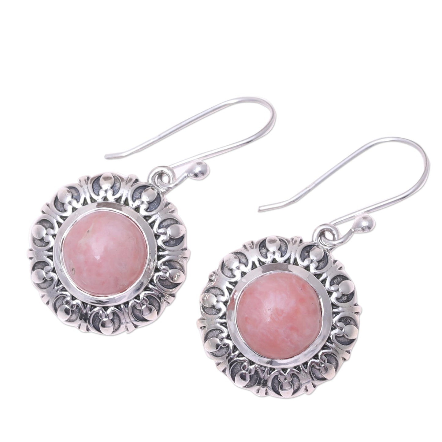 Pink Renewal Handcrafted Sterling Silver Pink Opal Round Dangle Earrings