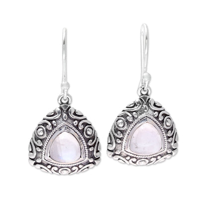 Waterfall Mist Sterling Silver and Rainbow Moonstone Triangle Earrings