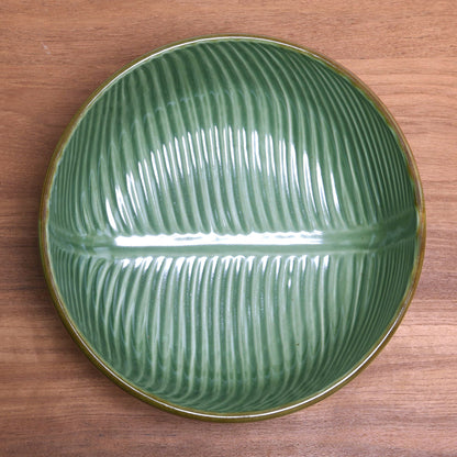 Banana Vibes Handcrafted Green Banana Leaf Ceramic Serving  (9 Inch)