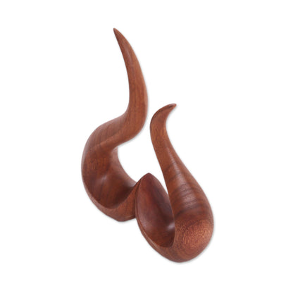 Growing Heart Hand-Carved Suar Wood Abstract Growing Heart Sculpture