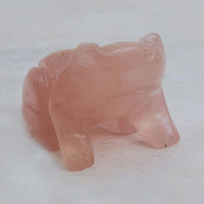 Pink Gemstone Frog Hand-Carved Pink Quartz Frog Figurine from Brazil