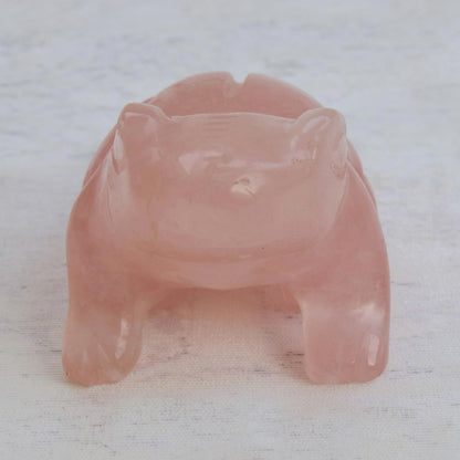 Pink Gemstone Frog Hand-Carved Pink Quartz Frog Figurine from Brazil