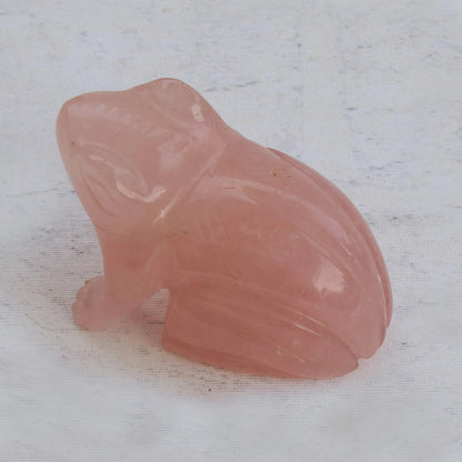 Pink Gemstone Frog Hand-Carved Pink Quartz Frog Figurine from Brazil