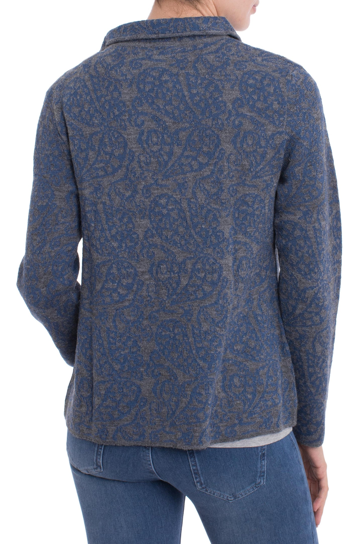 Paisley Elegance in Azure Alpaca Blend Cardigan with Azure Paisley Motifs from Peru