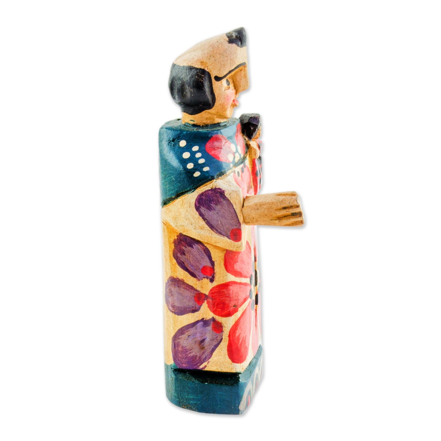 Saint and Child Hand Painted Pinewood Saint Anthony Figurine from Guatemala