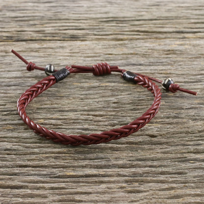 Rustic Simplicity Men's Cow Bone Bead Mahogany Braided Leather Wrap Bracelet