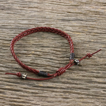 Rustic Simplicity Men's Cow Bone Bead Mahogany Braided Leather Wrap Bracelet