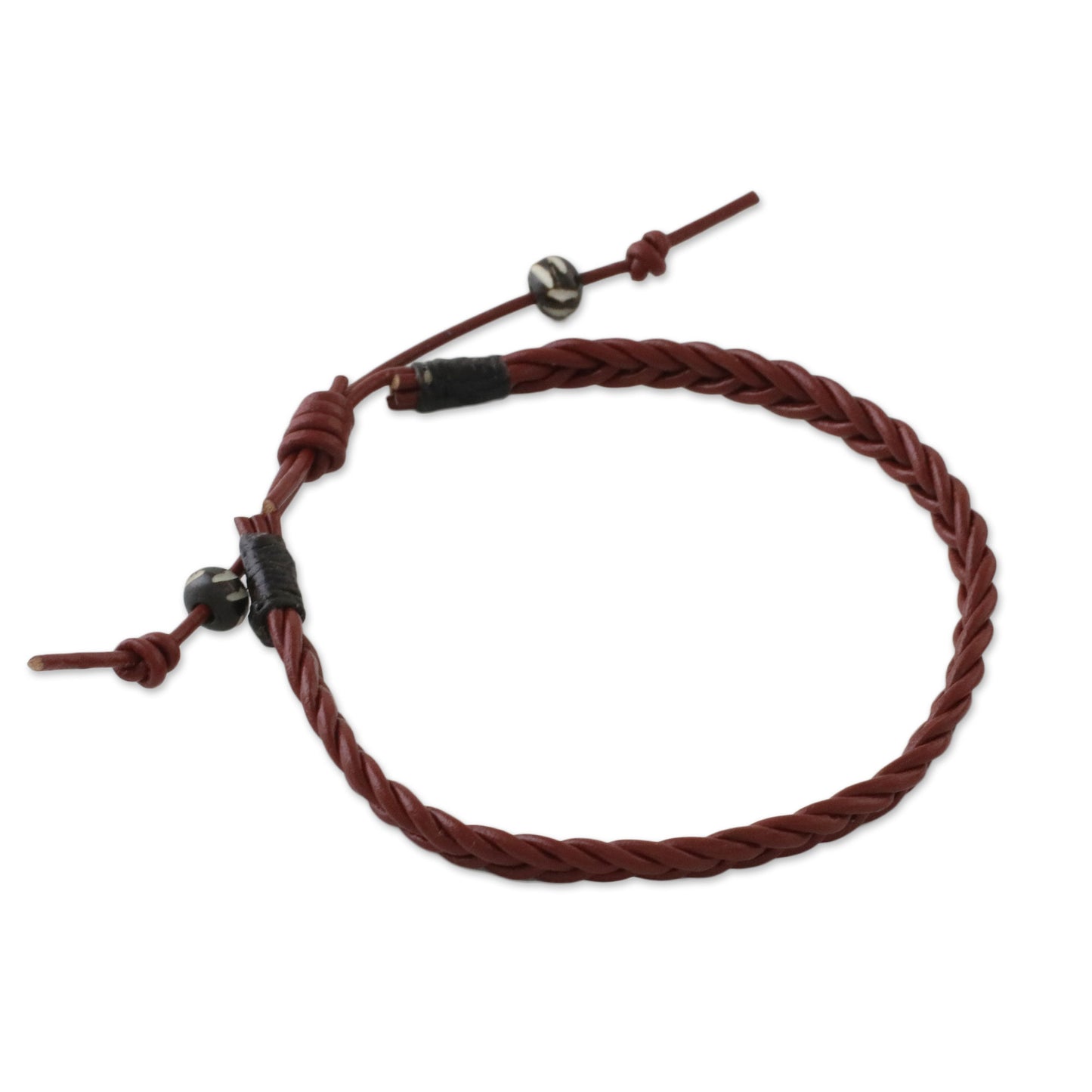 Rustic Simplicity Men's Cow Bone Bead Mahogany Braided Leather Wrap Bracelet