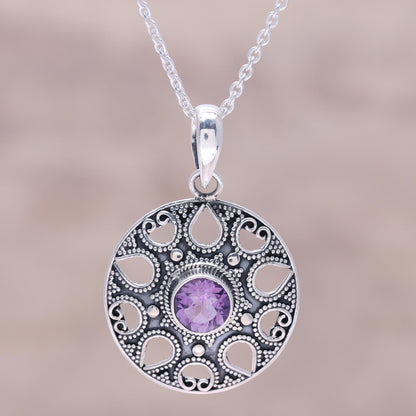 Lilac Fountain Amethyst and Sterling Silver Medallion Pendant Necklace