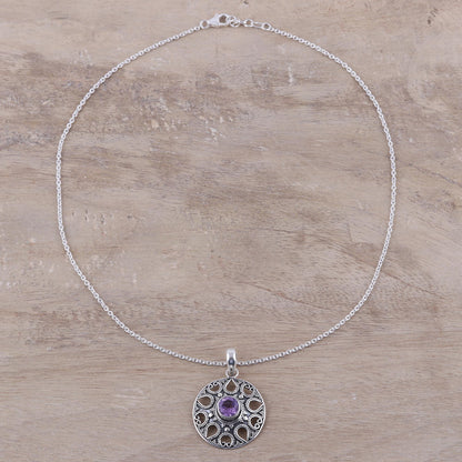 Lilac Fountain Amethyst and Sterling Silver Medallion Pendant Necklace