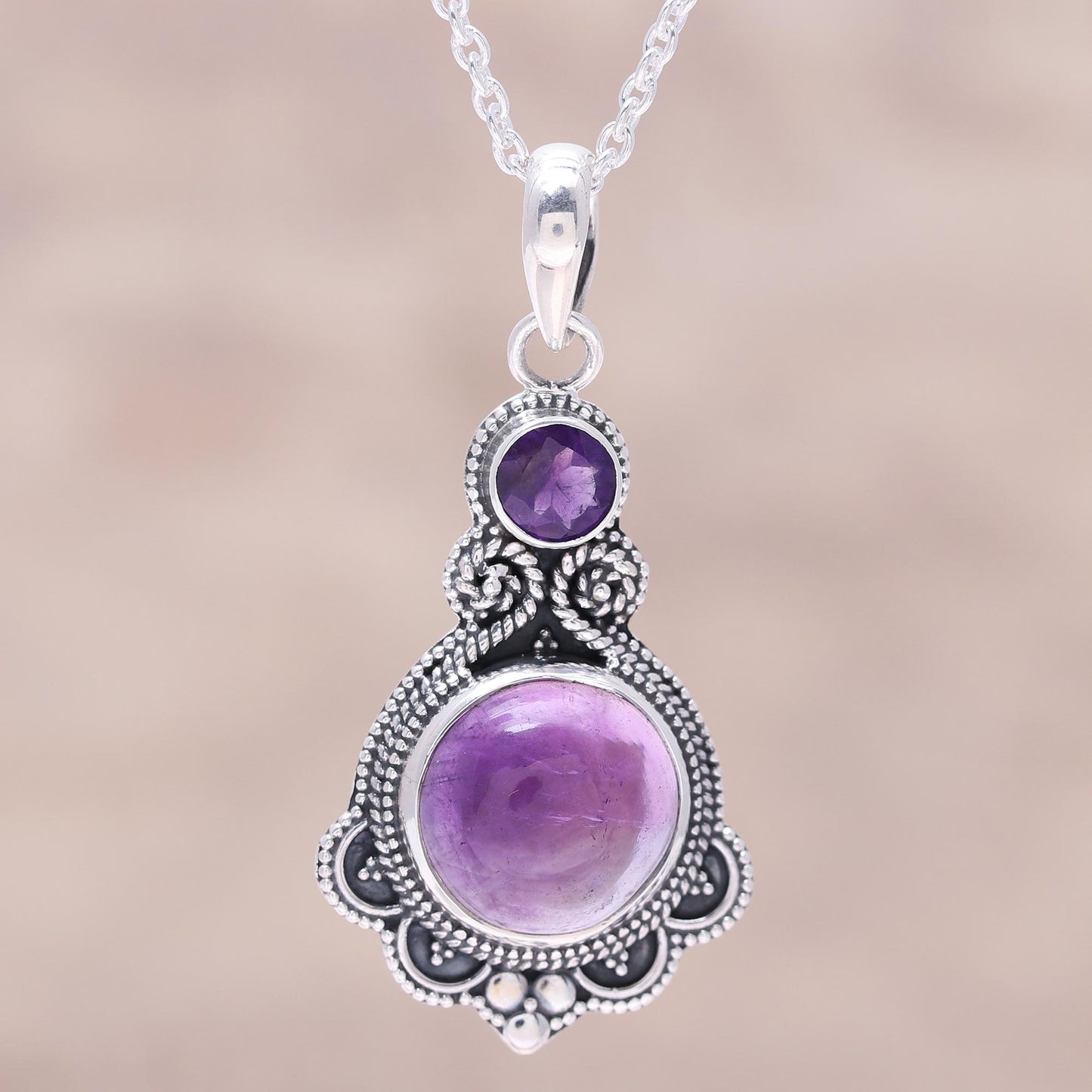 Lilac Harmony Purple Amethyst and Sterling Silver Pendant Necklace