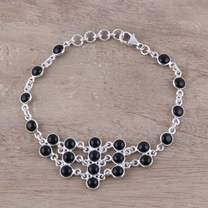 Midnight Orbs Sterling Silver and Black Onyx Midnight Orbs Link Bracelet