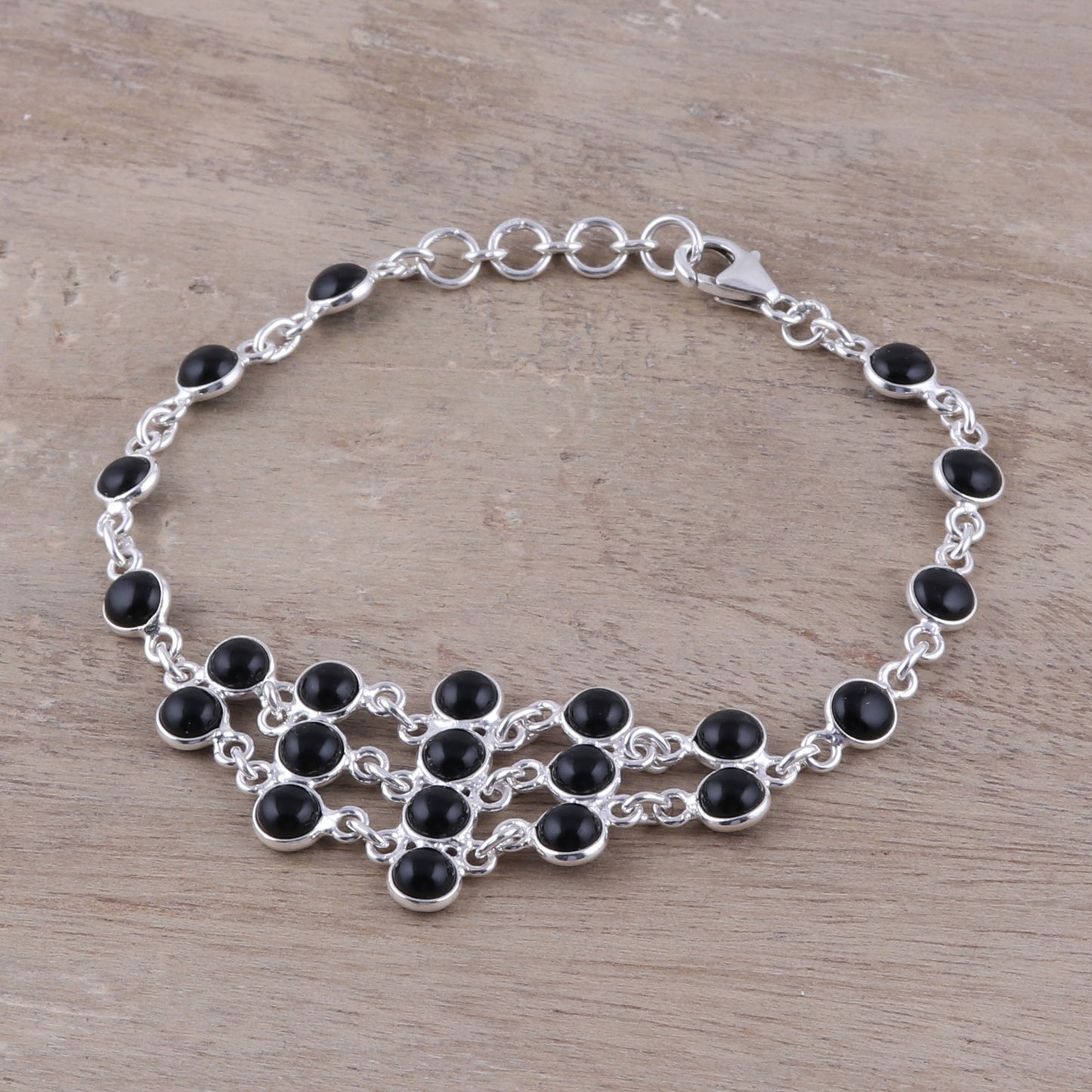 Midnight Orbs Sterling Silver and Black Onyx Midnight Orbs Link Bracelet