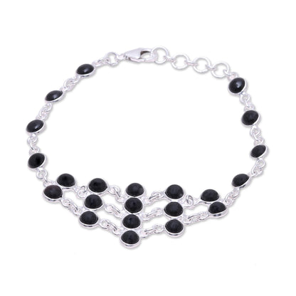 Midnight Orbs Sterling Silver and Black Onyx Midnight Orbs Link Bracelet