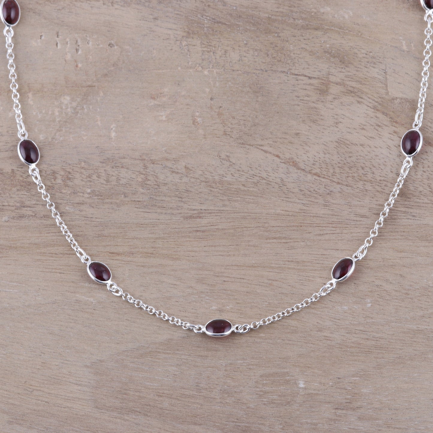 Drifting Blooms Garnet and Sterling Silver Drifting Blooms Station Necklace