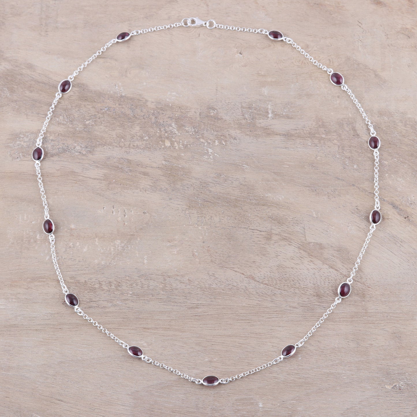 Drifting Blooms Garnet and Sterling Silver Drifting Blooms Station Necklace