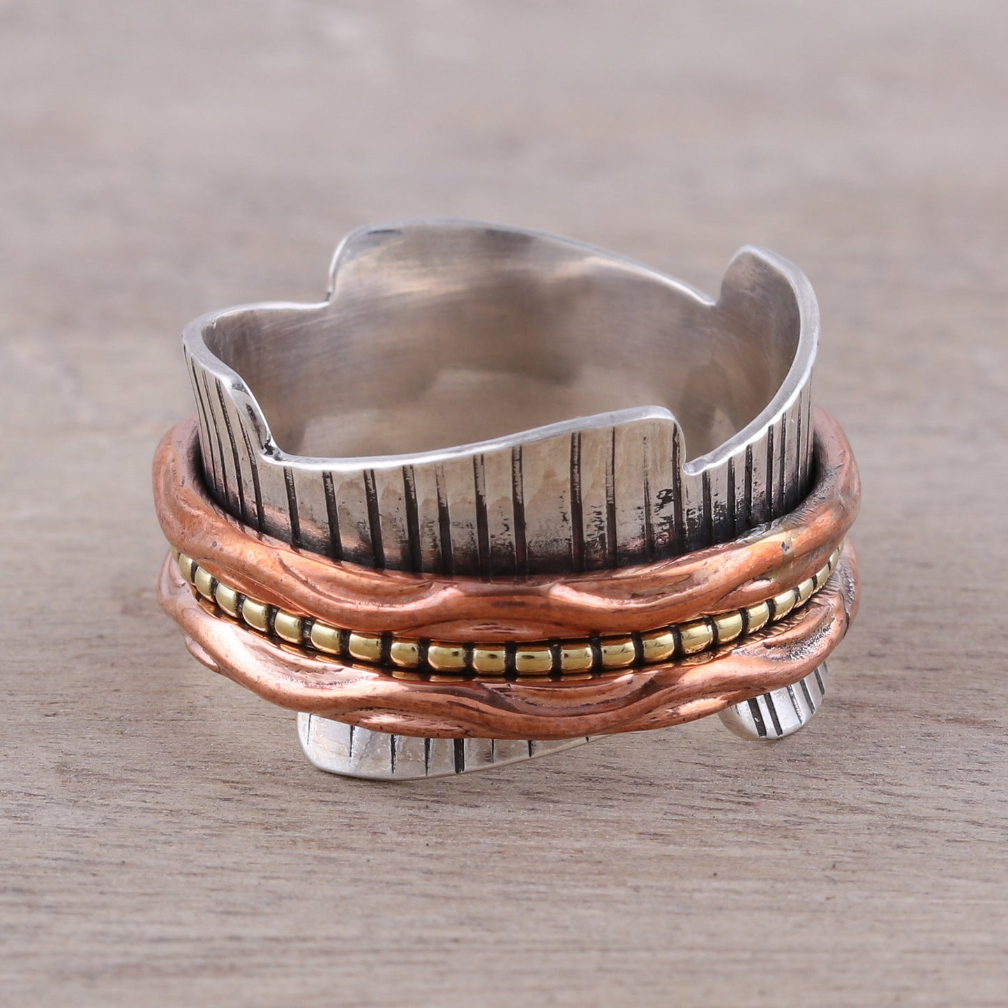 Eclectic Union Sterling Silver Copper and Brass Spinner Meditation Ring