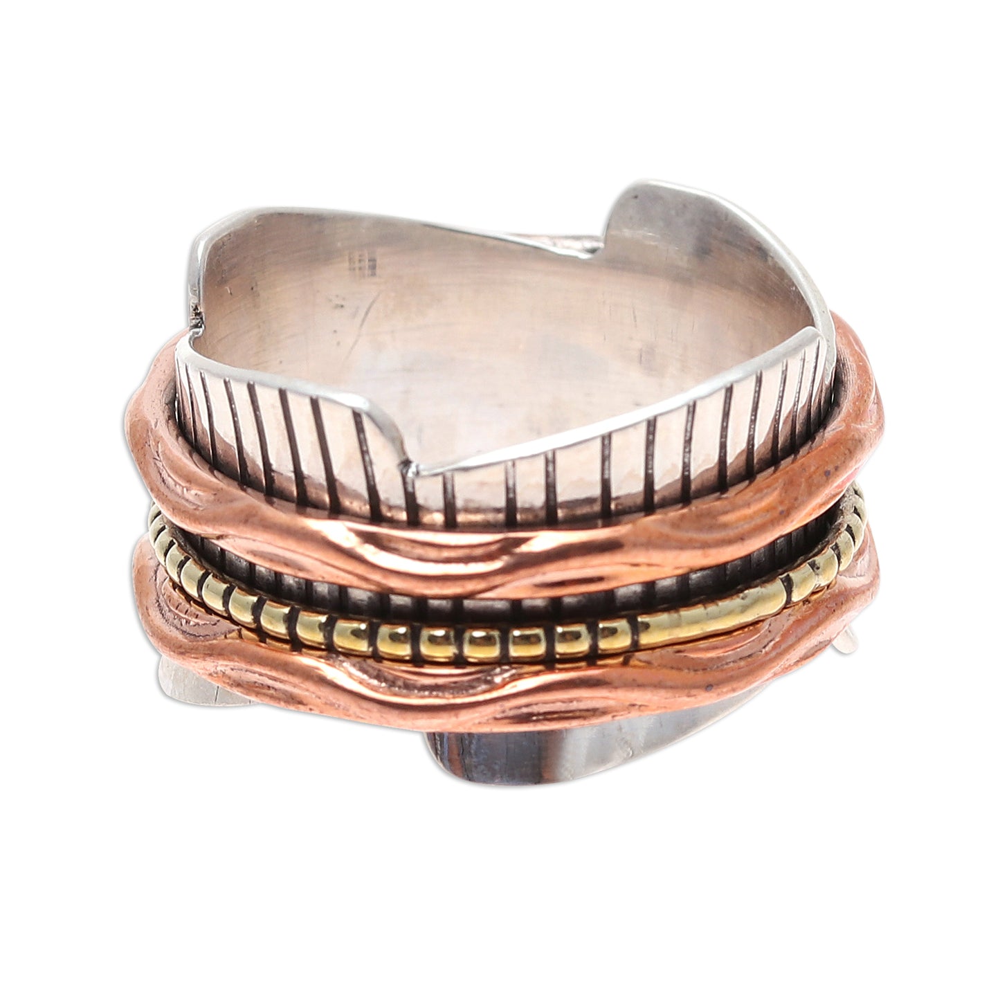 Eclectic Union Sterling Silver Copper and Brass Spinner Meditation Ring