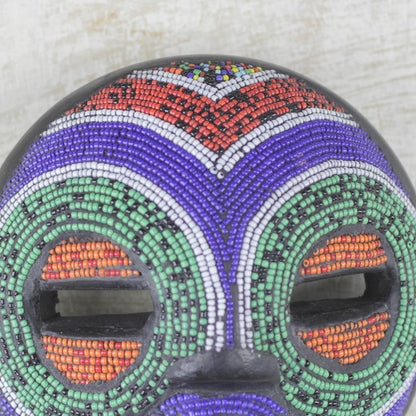 Rainbow Greeting Multi-Colored Recycled Glass Bead and Sese Wood African Mask