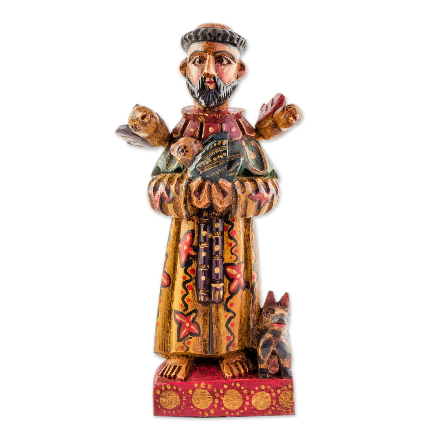 Dedicated Saint Hand Painted Pinewood Saint Francis Statuette