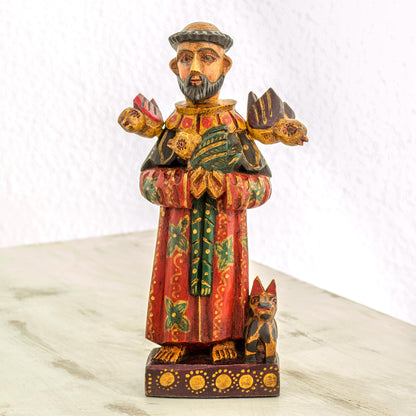 Faithful Saint Hand Painted Pinewood Saint Francis Statuette